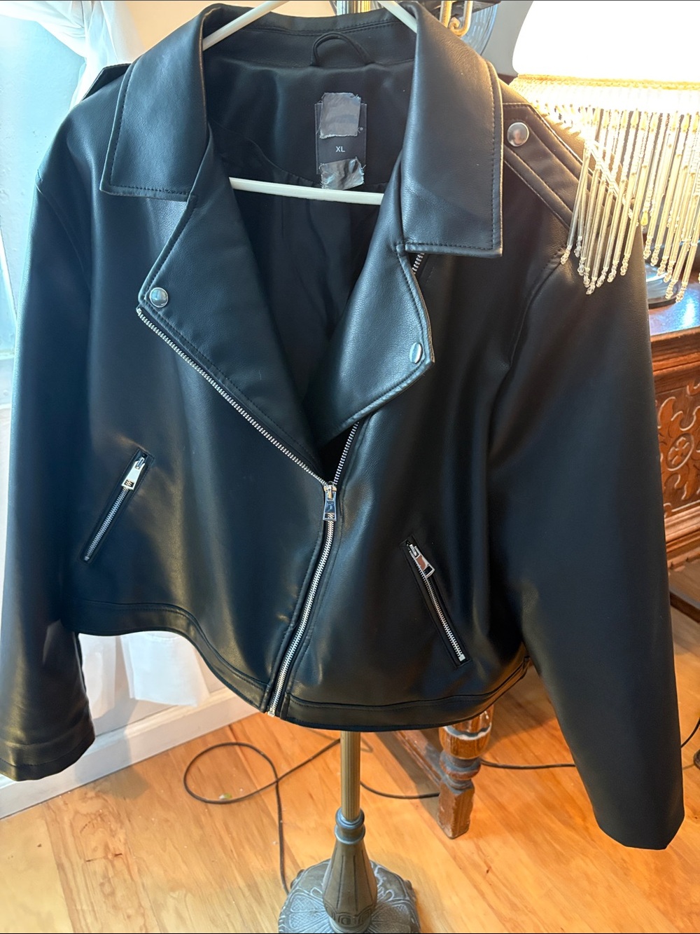 Classic Black Faux Leather Moto Jacket - Women